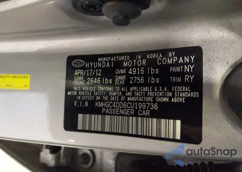 2012 Hyundai Genesis 3.8 из США, поврежденный, VIN KMHGC4DD6CU199736